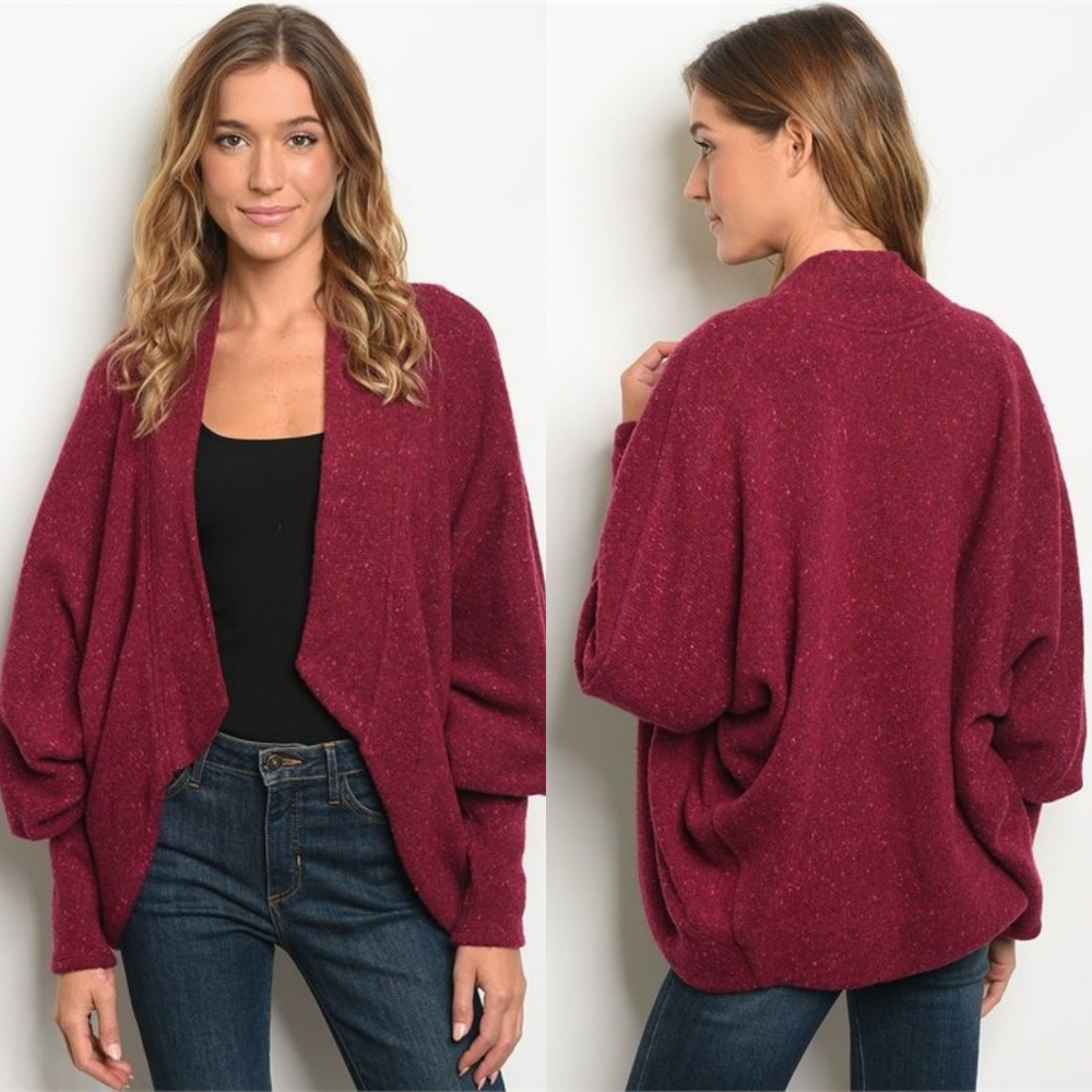Cozy Wool Drop Shoulder Burgundy Cardigan